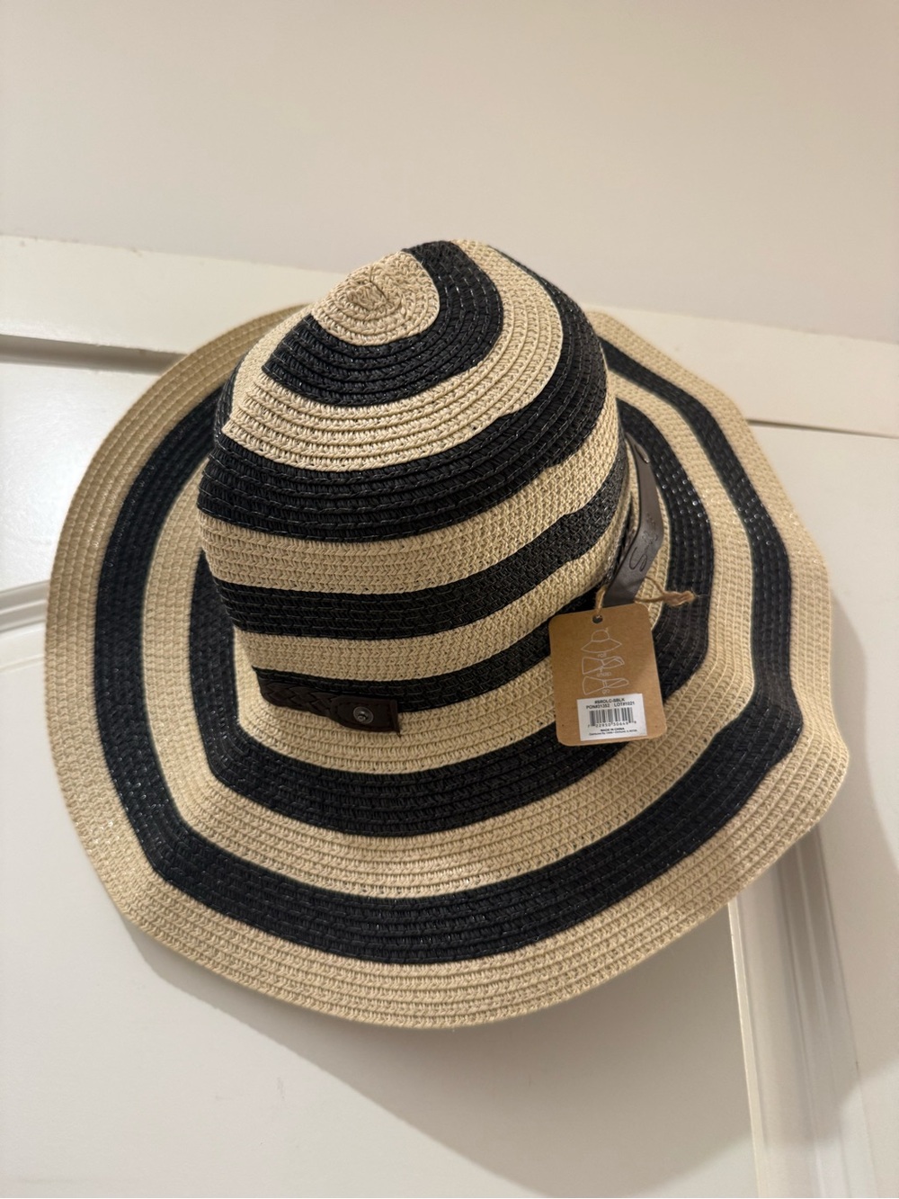 San Diego Hat Company Black & Cream Striped Wide-Brim Sun Hat